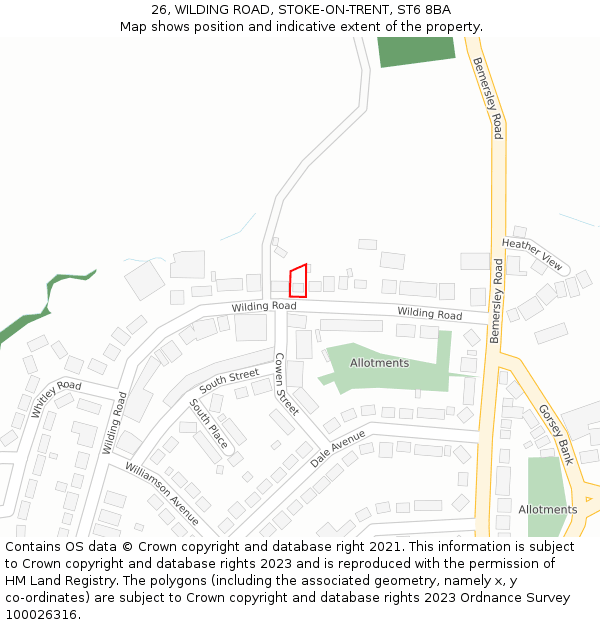 26, WILDING ROAD, STOKE-ON-TRENT, ST6 8BA: Location map and indicative extent of plot