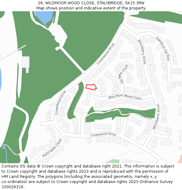 26, WILDMOOR WOOD CLOSE, STALYBRIDGE, SK15 3RW: Location map and indicative extent of plot