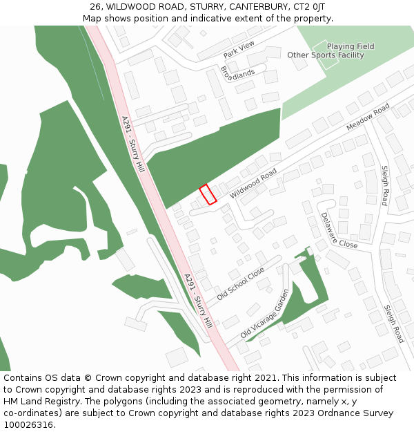 26, WILDWOOD ROAD, STURRY, CANTERBURY, CT2 0JT: Location map and indicative extent of plot