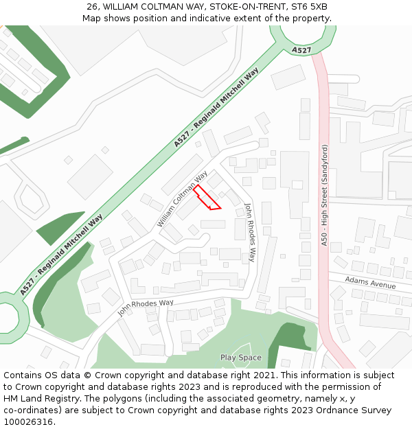 26, WILLIAM COLTMAN WAY, STOKE-ON-TRENT, ST6 5XB: Location map and indicative extent of plot