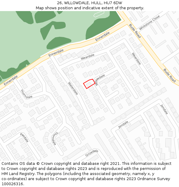 26, WILLOWDALE, HULL, HU7 6DW: Location map and indicative extent of plot