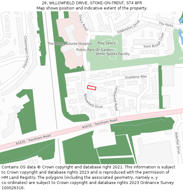 26, WILLOWFIELD DRIVE, STOKE-ON-TRENT, ST4 8FR: Location map and indicative extent of plot