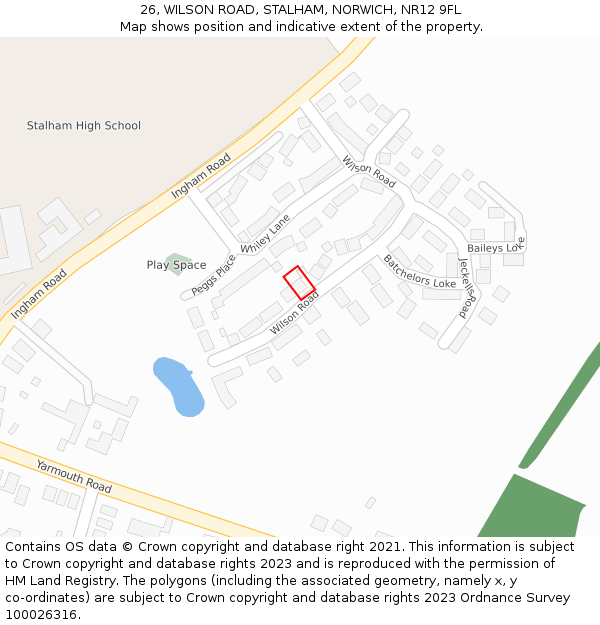26, WILSON ROAD, STALHAM, NORWICH, NR12 9FL: Location map and indicative extent of plot