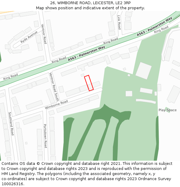 26, WIMBORNE ROAD, LEICESTER, LE2 3RP: Location map and indicative extent of plot