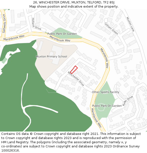 26, WINCHESTER DRIVE, MUXTON, TELFORD, TF2 8SJ: Location map and indicative extent of plot