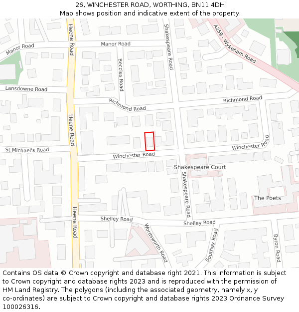 26, WINCHESTER ROAD, WORTHING, BN11 4DH: Location map and indicative extent of plot