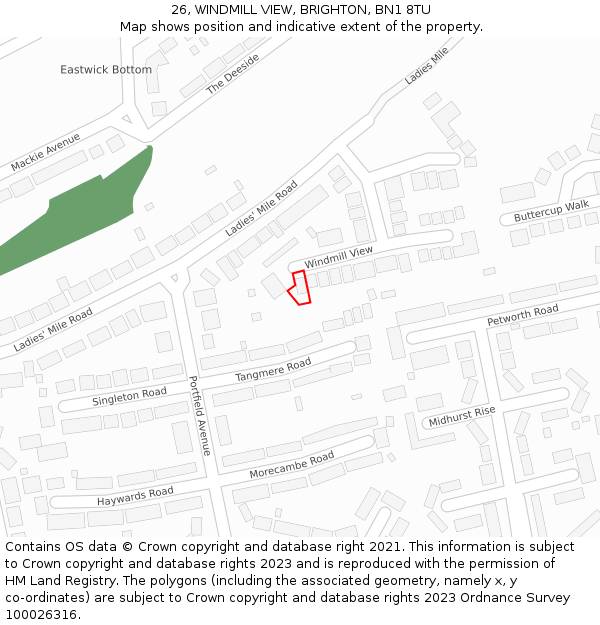 26, WINDMILL VIEW, BRIGHTON, BN1 8TU: Location map and indicative extent of plot