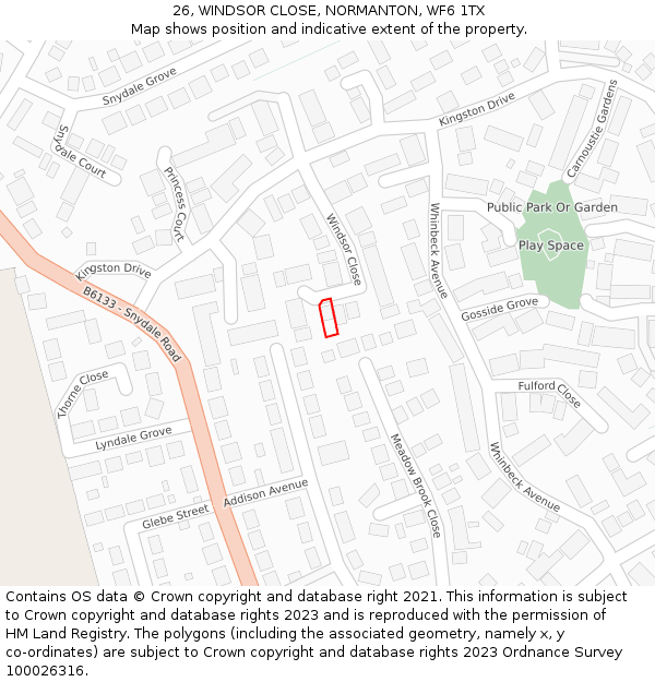 26, WINDSOR CLOSE, NORMANTON, WF6 1TX: Location map and indicative extent of plot
