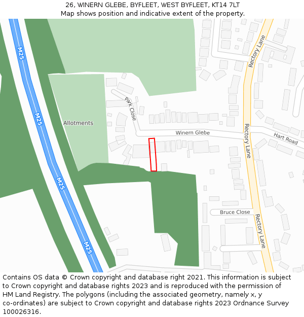 26, WINERN GLEBE, BYFLEET, WEST BYFLEET, KT14 7LT: Location map and indicative extent of plot