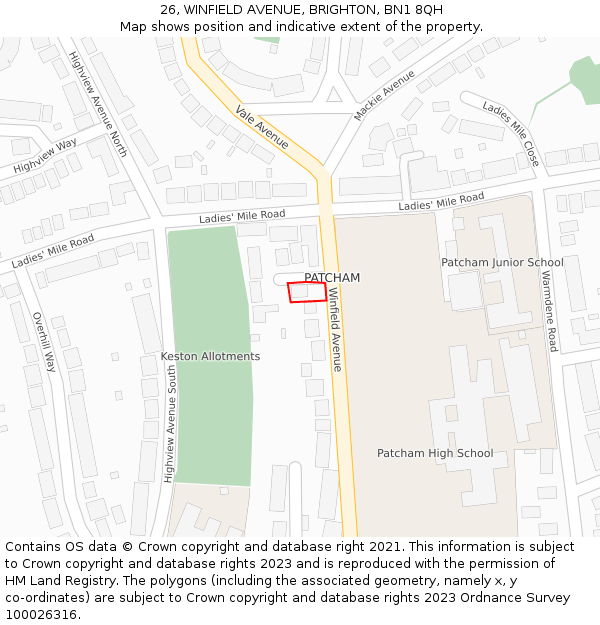 26, WINFIELD AVENUE, BRIGHTON, BN1 8QH: Location map and indicative extent of plot