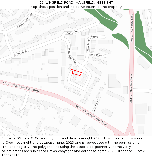26, WINGFIELD ROAD, MANSFIELD, NG18 3HT: Location map and indicative extent of plot