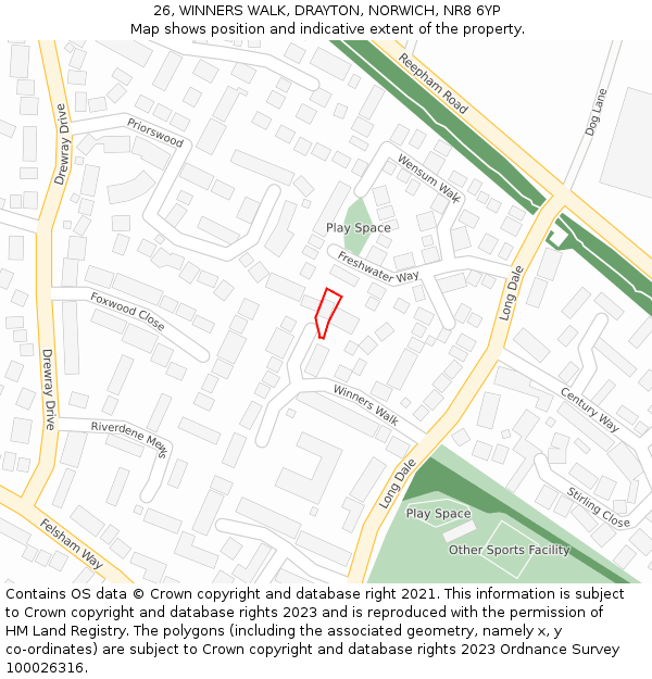 26, WINNERS WALK, DRAYTON, NORWICH, NR8 6YP: Location map and indicative extent of plot