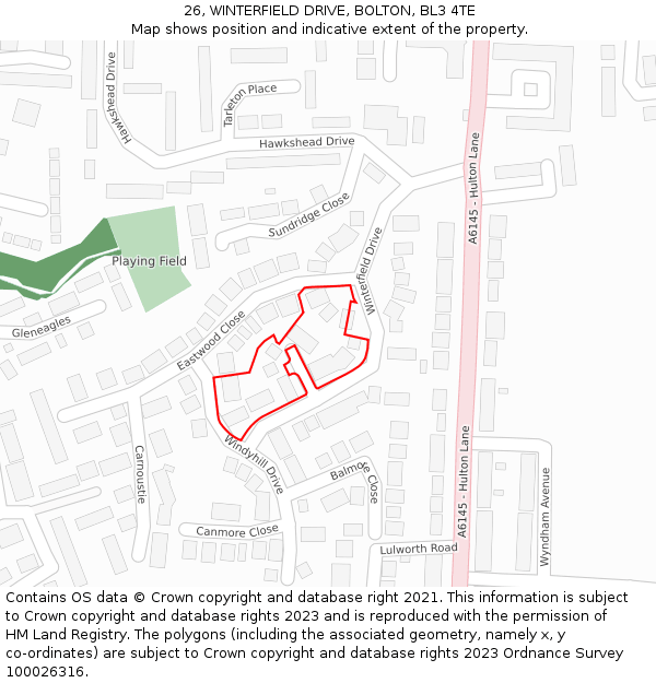 26, WINTERFIELD DRIVE, BOLTON, BL3 4TE: Location map and indicative extent of plot