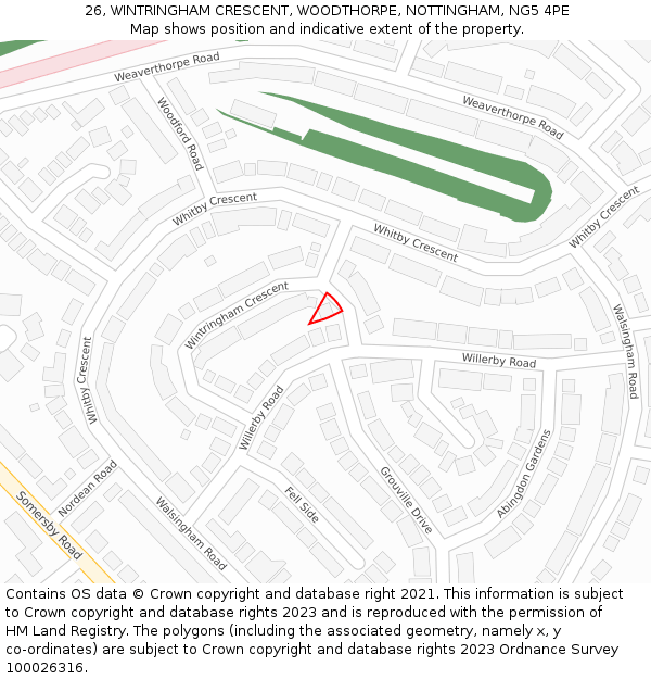 26, WINTRINGHAM CRESCENT, WOODTHORPE, NOTTINGHAM, NG5 4PE: Location map and indicative extent of plot