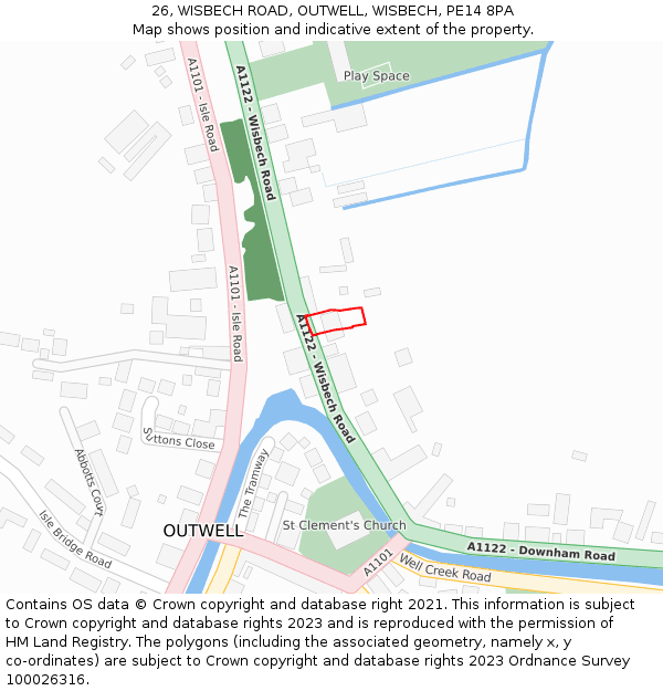 26, WISBECH ROAD, OUTWELL, WISBECH, PE14 8PA: Location map and indicative extent of plot