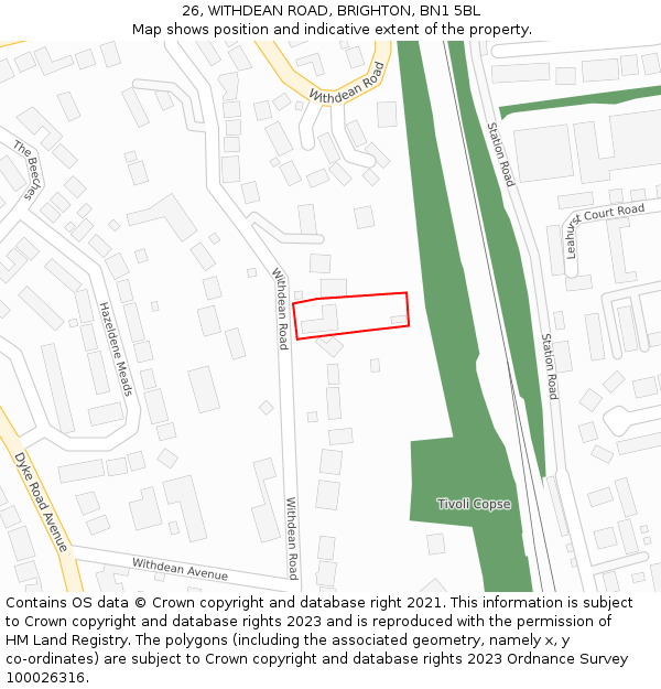 26, WITHDEAN ROAD, BRIGHTON, BN1 5BL: Location map and indicative extent of plot