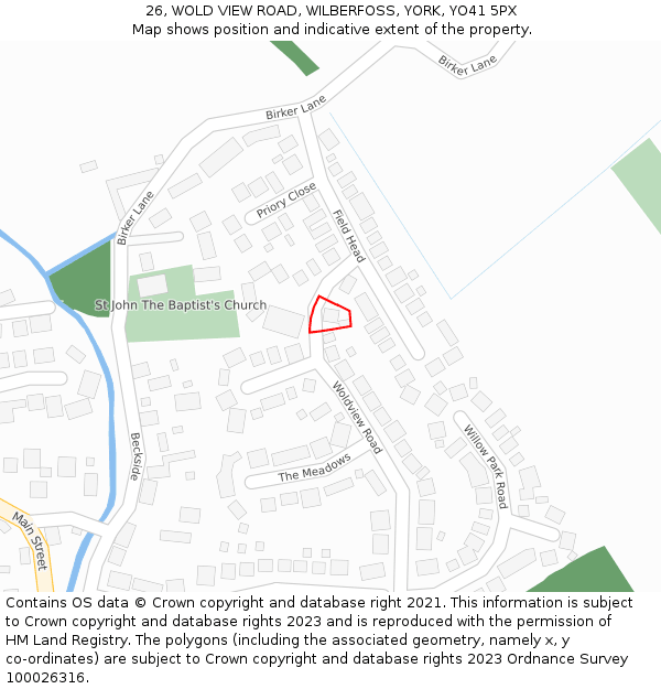 26, WOLD VIEW ROAD, WILBERFOSS, YORK, YO41 5PX: Location map and indicative extent of plot