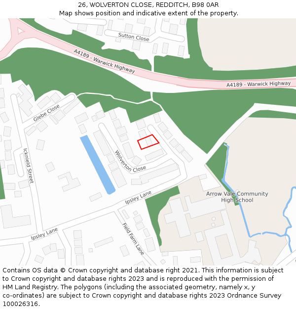 26, WOLVERTON CLOSE, REDDITCH, B98 0AR: Location map and indicative extent of plot