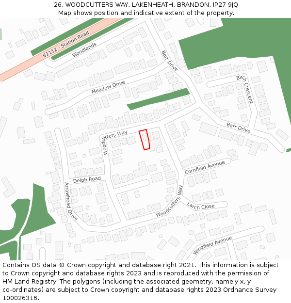 26, WOODCUTTERS WAY, LAKENHEATH, BRANDON, IP27 9JQ: Location map and indicative extent of plot