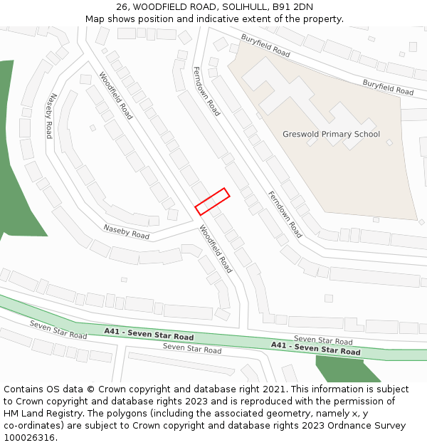 26, WOODFIELD ROAD, SOLIHULL, B91 2DN: Location map and indicative extent of plot