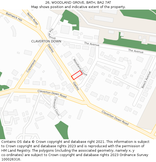 26, WOODLAND GROVE, BATH, BA2 7AT: Location map and indicative extent of plot