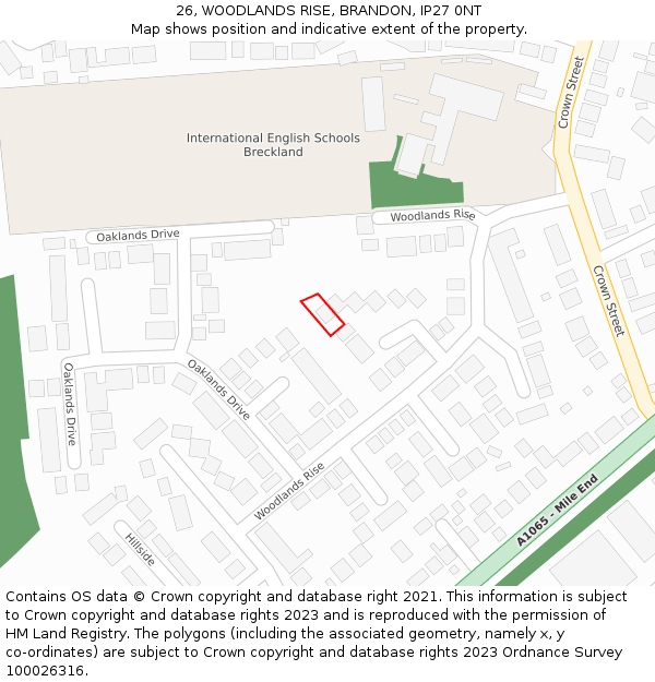 26, WOODLANDS RISE, BRANDON, IP27 0NT: Location map and indicative extent of plot