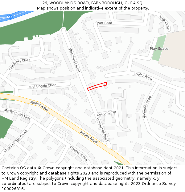 26, WOODLANDS ROAD, FARNBOROUGH, GU14 9QJ: Location map and indicative extent of plot