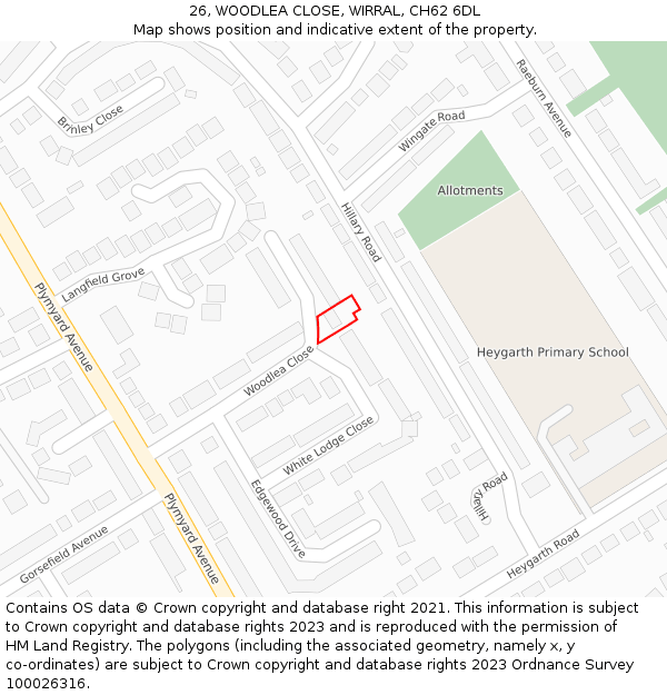 26, WOODLEA CLOSE, WIRRAL, CH62 6DL: Location map and indicative extent of plot