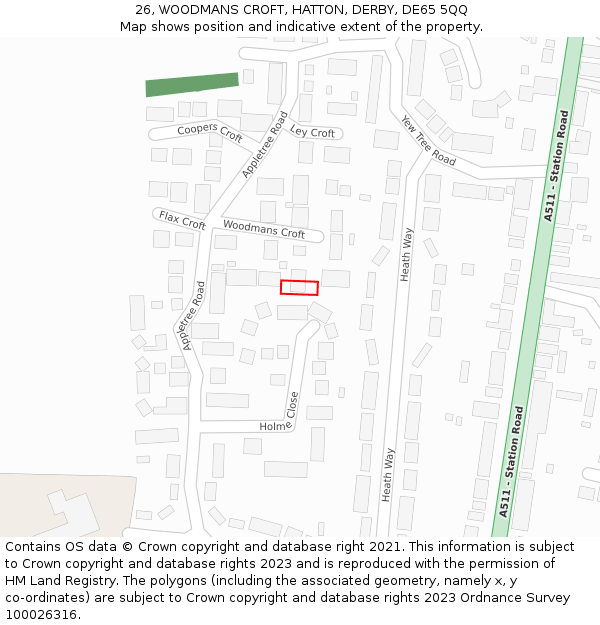 26, WOODMANS CROFT, HATTON, DERBY, DE65 5QQ: Location map and indicative extent of plot