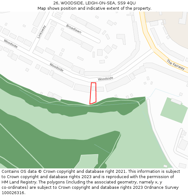 26, WOODSIDE, LEIGH-ON-SEA, SS9 4QU: Location map and indicative extent of plot