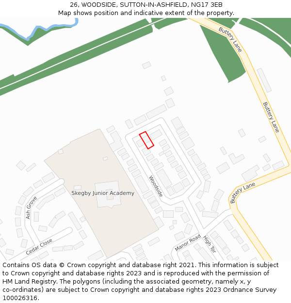 26, WOODSIDE, SUTTON-IN-ASHFIELD, NG17 3EB: Location map and indicative extent of plot