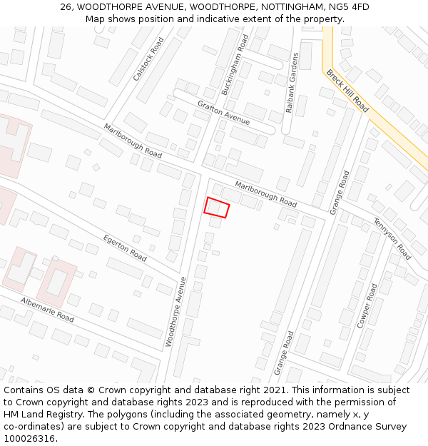 26, WOODTHORPE AVENUE, WOODTHORPE, NOTTINGHAM, NG5 4FD: Location map and indicative extent of plot