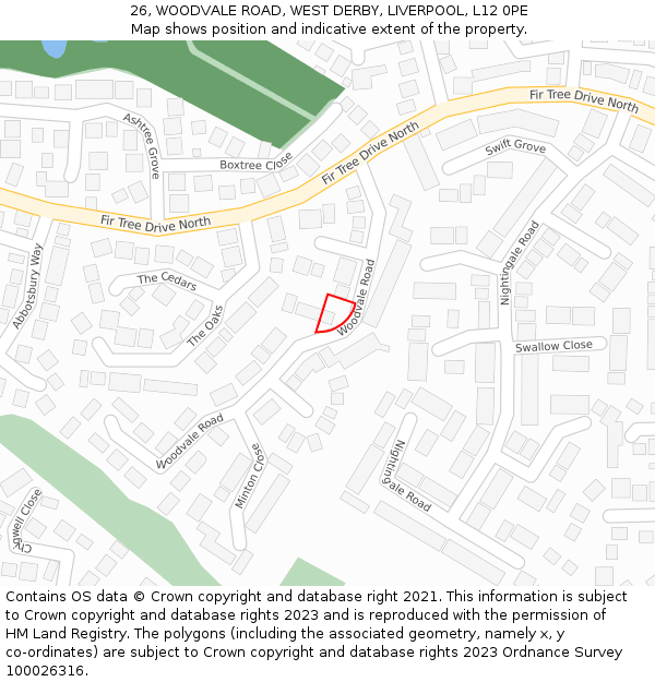 26, WOODVALE ROAD, WEST DERBY, LIVERPOOL, L12 0PE: Location map and indicative extent of plot