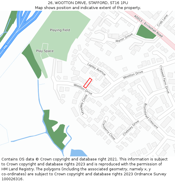 26, WOOTTON DRIVE, STAFFORD, ST16 1PU: Location map and indicative extent of plot