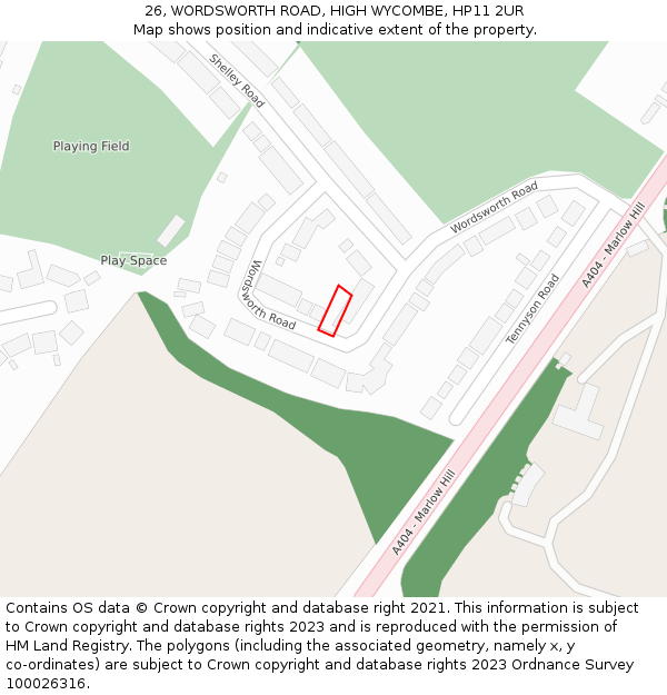 26, WORDSWORTH ROAD, HIGH WYCOMBE, HP11 2UR: Location map and indicative extent of plot