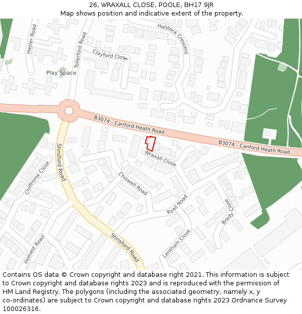 26, WRAXALL CLOSE, POOLE, BH17 9JR: Location map and indicative extent of plot