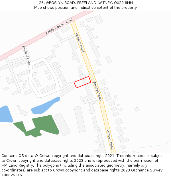 26, WROSLYN ROAD, FREELAND, WITNEY, OX29 8HH: Location map and indicative extent of plot