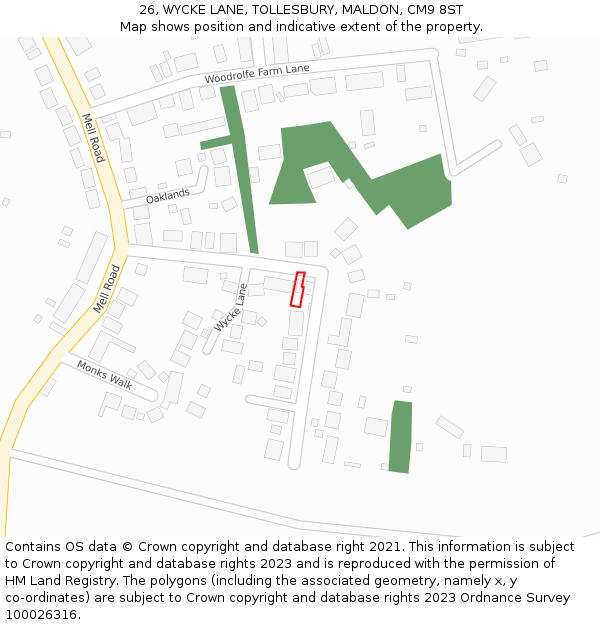 26, WYCKE LANE, TOLLESBURY, MALDON, CM9 8ST: Location map and indicative extent of plot