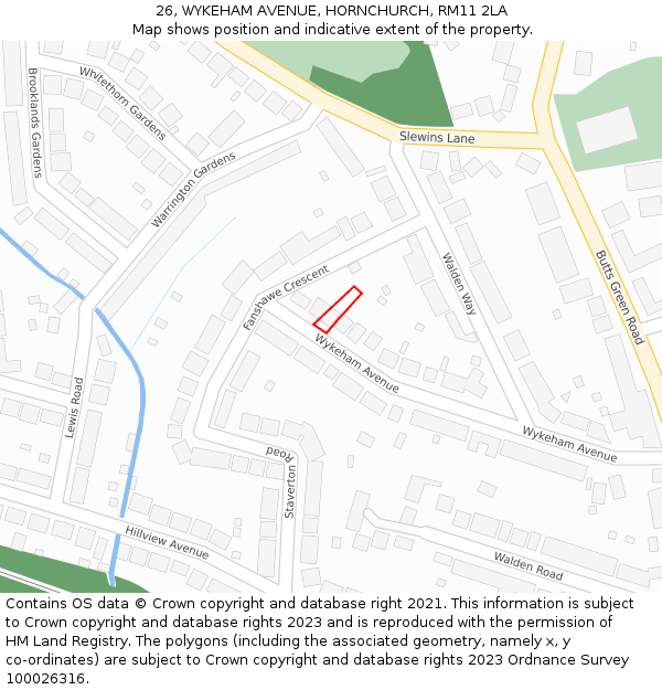 26, WYKEHAM AVENUE, HORNCHURCH, RM11 2LA: Location map and indicative extent of plot