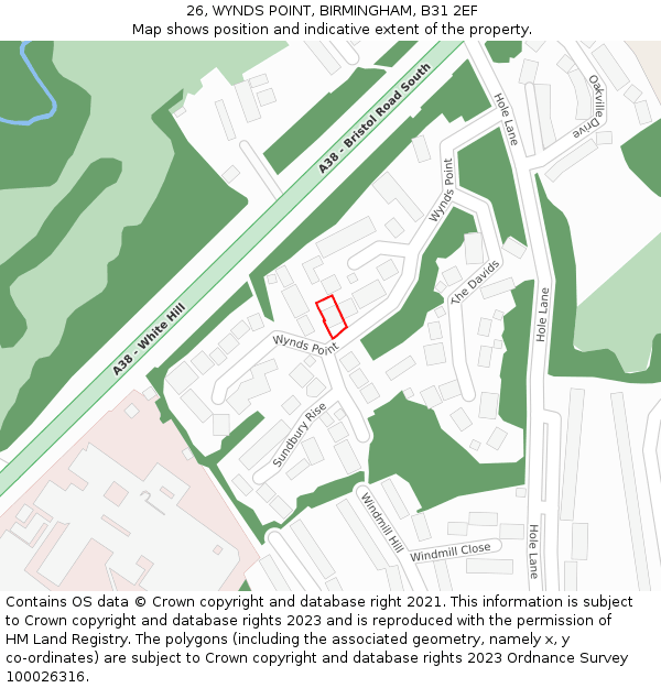 26, WYNDS POINT, BIRMINGHAM, B31 2EF: Location map and indicative extent of plot