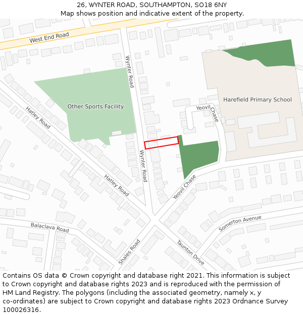 26, WYNTER ROAD, SOUTHAMPTON, SO18 6NY: Location map and indicative extent of plot