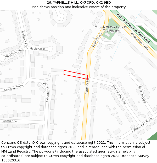 26, YARNELLS HILL, OXFORD, OX2 9BD: Location map and indicative extent of plot