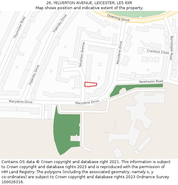 26, YELVERTON AVENUE, LEICESTER, LE5 6XR: Location map and indicative extent of plot