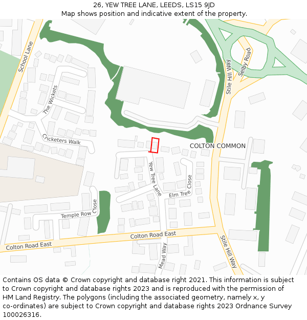 26, YEW TREE LANE, LEEDS, LS15 9JD: Location map and indicative extent of plot