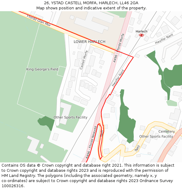 26, YSTAD CASTELL MORFA, HARLECH, LL46 2GA: Location map and indicative extent of plot