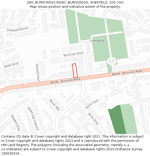 260, BURNCROSS ROAD, BURNCROSS, SHEFFIELD, S35 1SH: Location map and indicative extent of plot