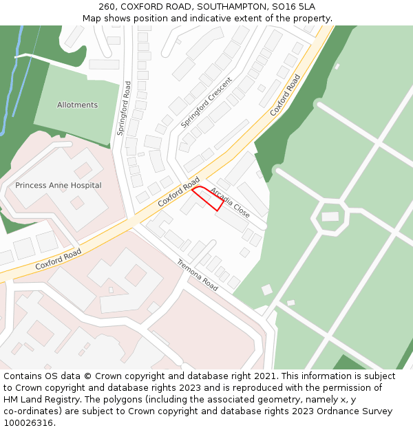 260, COXFORD ROAD, SOUTHAMPTON, SO16 5LA: Location map and indicative extent of plot