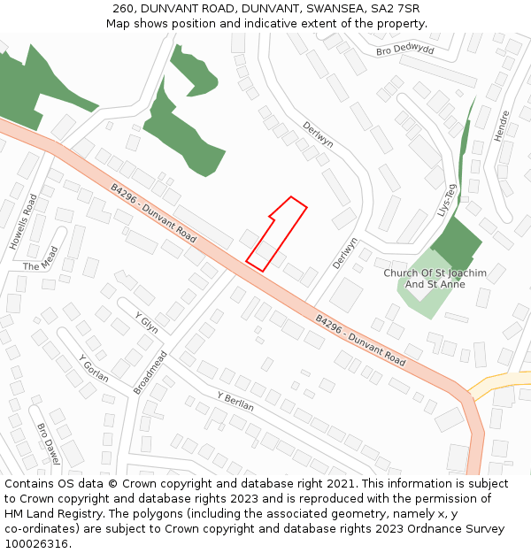 260, DUNVANT ROAD, DUNVANT, SWANSEA, SA2 7SR: Location map and indicative extent of plot