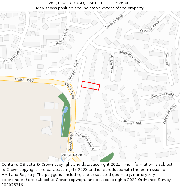 260, ELWICK ROAD, HARTLEPOOL, TS26 0EL: Location map and indicative extent of plot