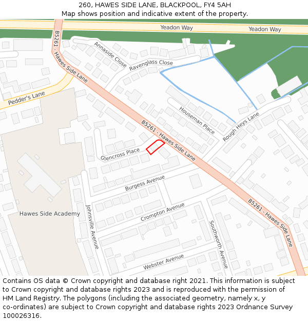 260, HAWES SIDE LANE, BLACKPOOL, FY4 5AH: Location map and indicative extent of plot